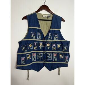 Vintage Floral embroidered beaded vest size XL 100% Cotton
